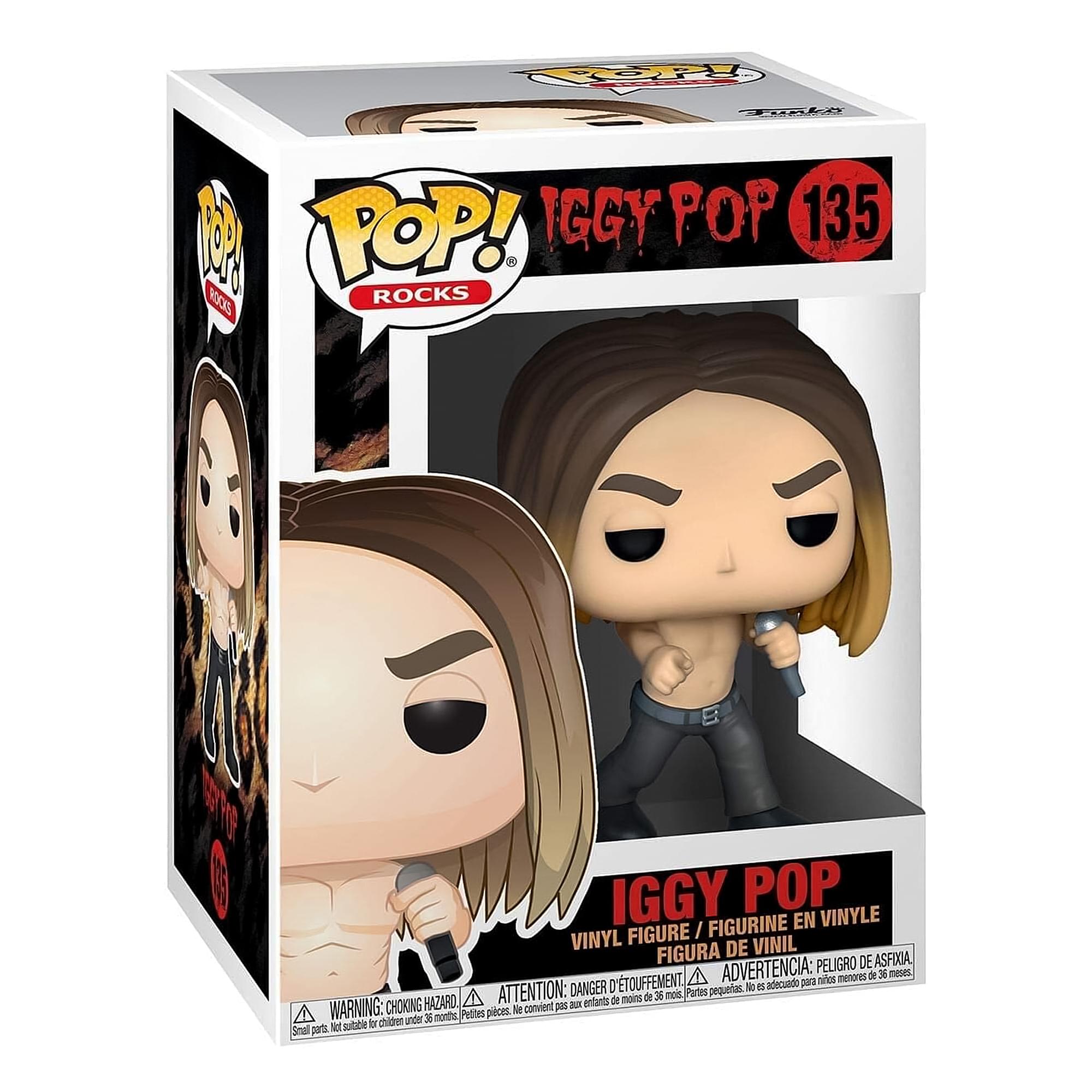**Front:**
- POP! ROCKS
- IGGLY POP 135
- IGGLY POP
- VINYL FIGURE / FIGURINE EN VINYLE / FIGURA DE VINIL / FIGURA DE ASFÍLIA

**Warnings:**
- WARNING: CHOKING HAZARD - Small parts. Not suitable for children under 3 years.
- ATTENTION: PELIGRO DE ASFIXIA - Piezas pequeñas. No conviene para menores de 3 años.
- ADVERTENCIA: PELIGRO - Piezas pequeñas. No conviene para menores de 3 años.

**Side:**
- POP! ROCKS
- IGGLY POP 135