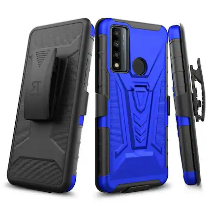 Front. RomeTech - Rome Tech Dual Layer Holster Case for TCL 30 V 5G - Blue - Blue.