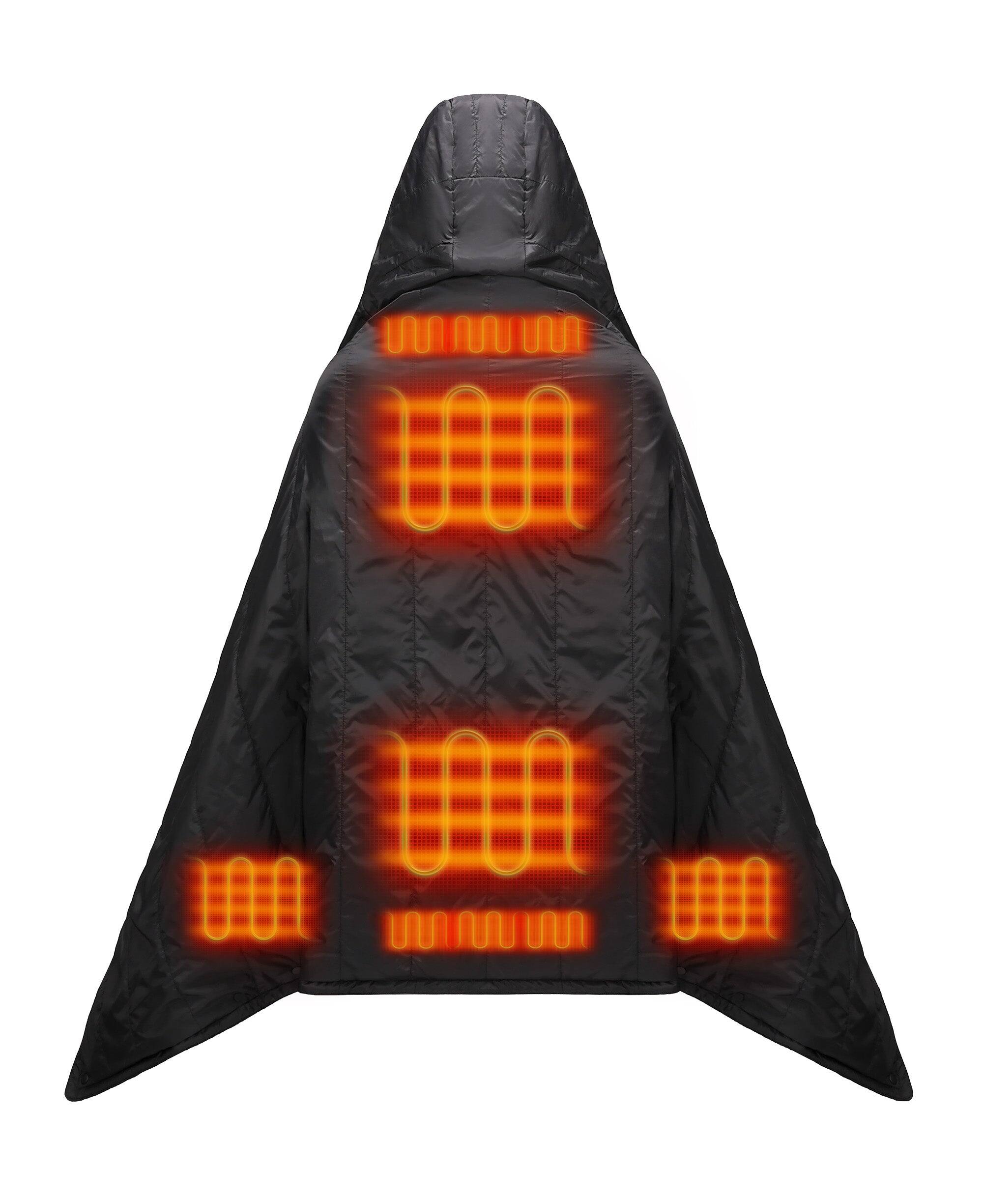 Back. ororo - Heated Dual Control Poncho Blanket - Black.