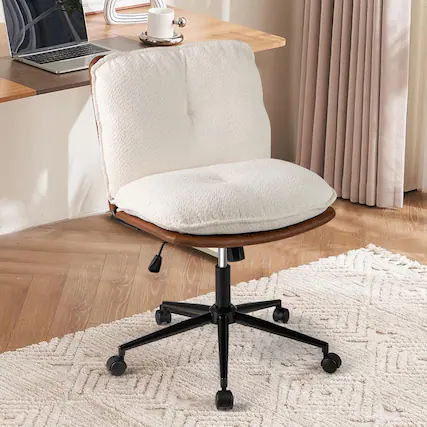 Front. Ecooso - Armless Office Chair with Rocking Backrest, Adjustable Height Swivel Desk Chair - Brown & White.