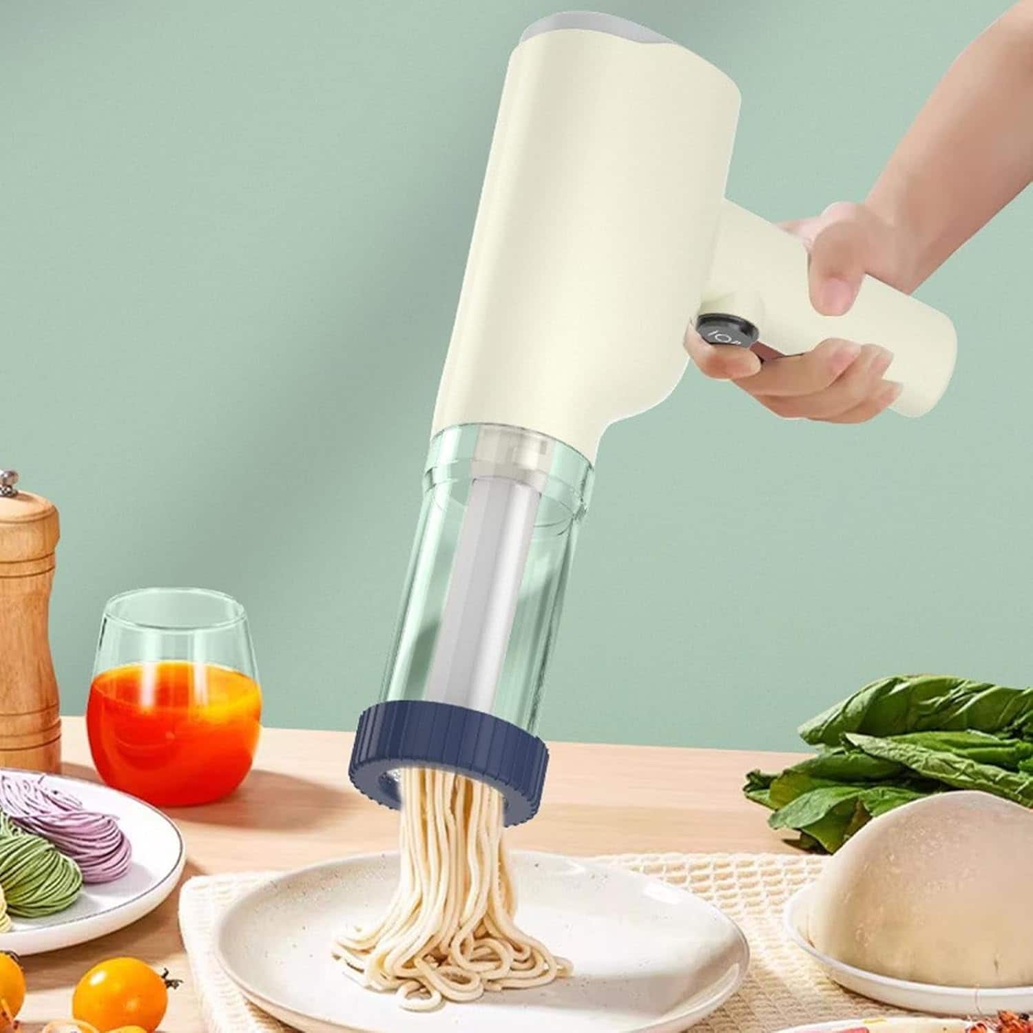 Auledio - 1 Pc Electric Pasta Maker,Handheld Noodle Machine with 6 Molds,,Labor-Saving Kitchen ToolCan make various noodles - White