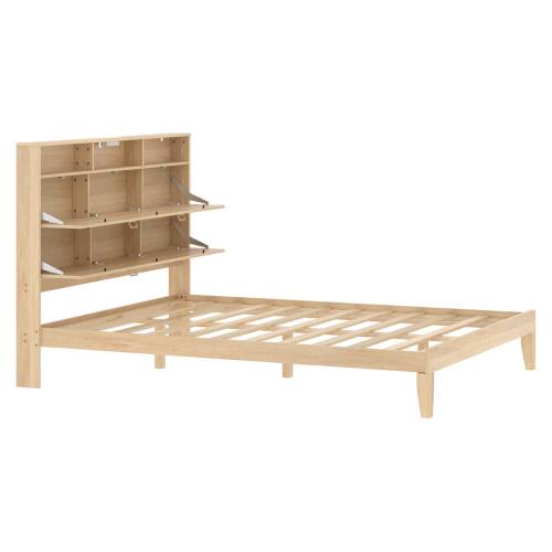 Alt View 3. Winado - Bed Frame with Storage Headboard and Charging Station, Rattan Platform Bed Wood Bed with Shelves, No Box Spring Needed - Natural,Full Size.