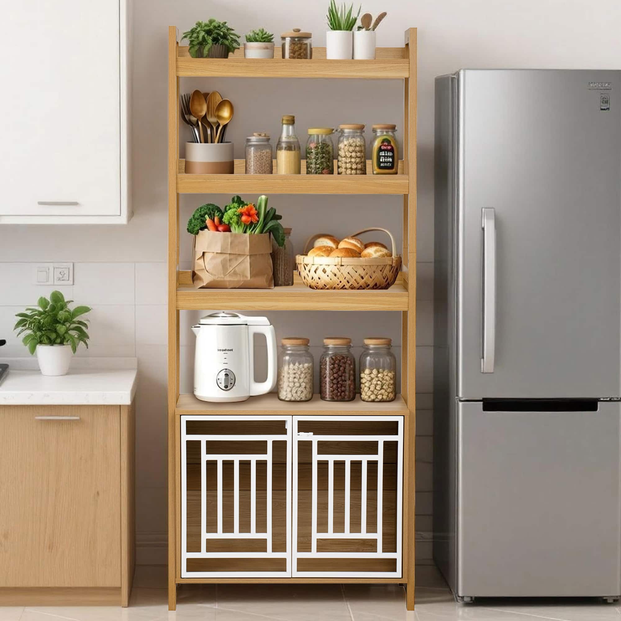 Spaco - 32.5"L 2 IN 1 Dog Kennel Bookshelf Combo, Modern Wood Storage Ladder for Small Dogs 50lbs - Ancient Oak