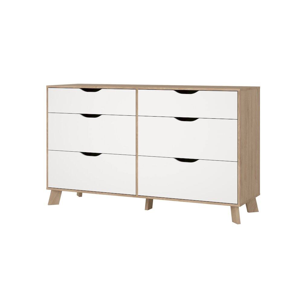 Alt View 2. Tvilum - Ikast 6 Drawer Double Dresser, Jackson Hickory/White - Brown.