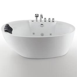 Empava - 67 in. x 31.5 in. Center Drain Freestanding Whirlpool Bathtub Hydrotherapy Jetted Soaking Bath Tub - Tub filler - White