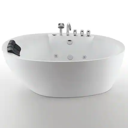 Front. Empava - 67 in. x 31.5 in. Center Drain Freestanding Whirlpool Bathtub Hydrotherapy Jetted Soaking Bath Tub - Tub filler in White - White.