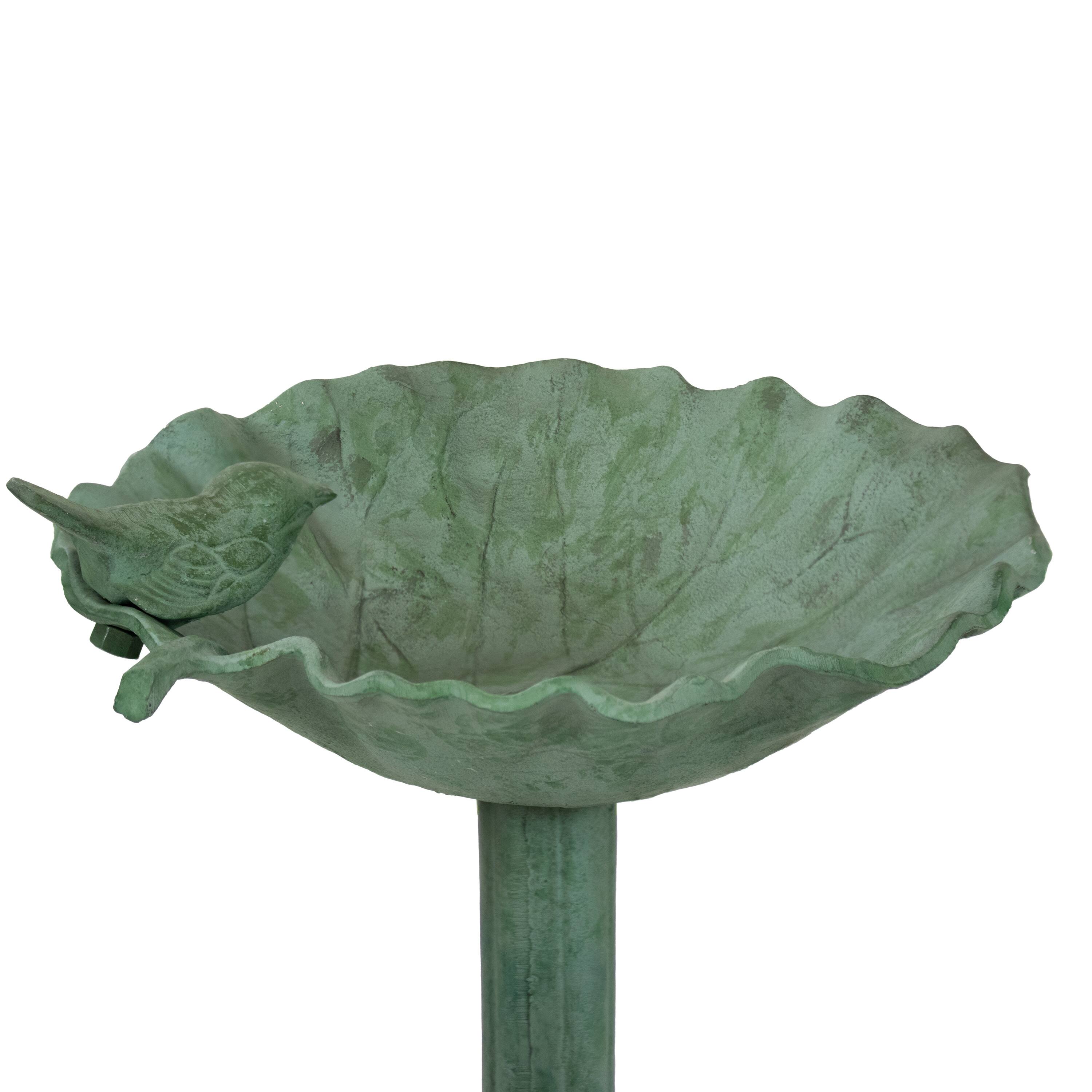 Alt View 7. Sunnydaze - Autumnal Leaf Metal Bird Bath - 11.75 in - Green Patina.