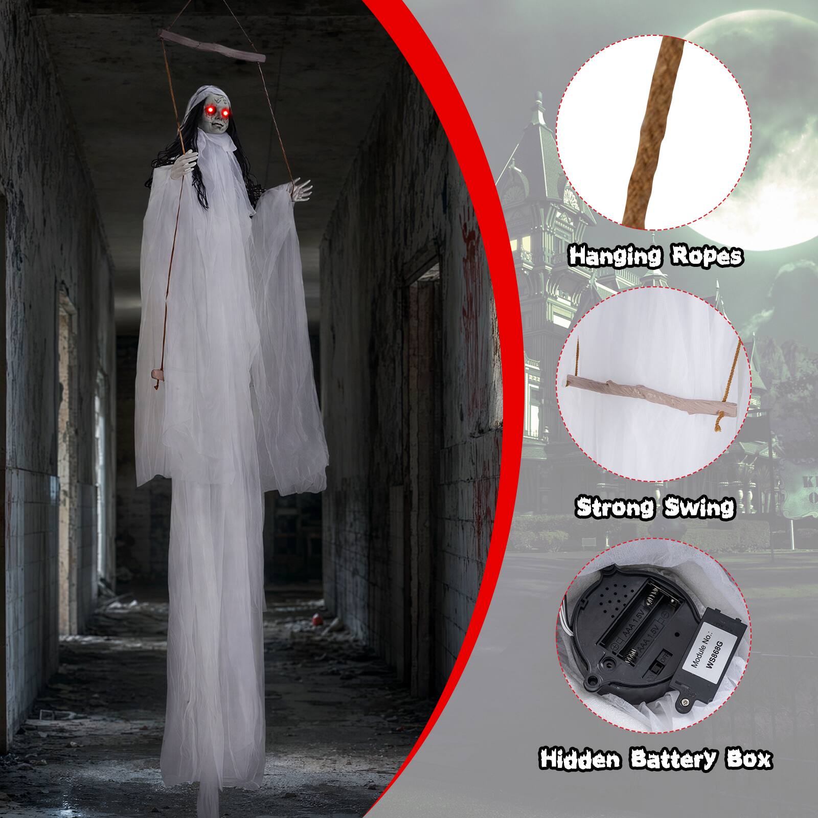 Hanging Ropes  
Strong Swing  
Hidden Battery Box  

No.: Module WS868G  

porther 1.5V 1.5v pe 92 AAA 1.5V OD thank