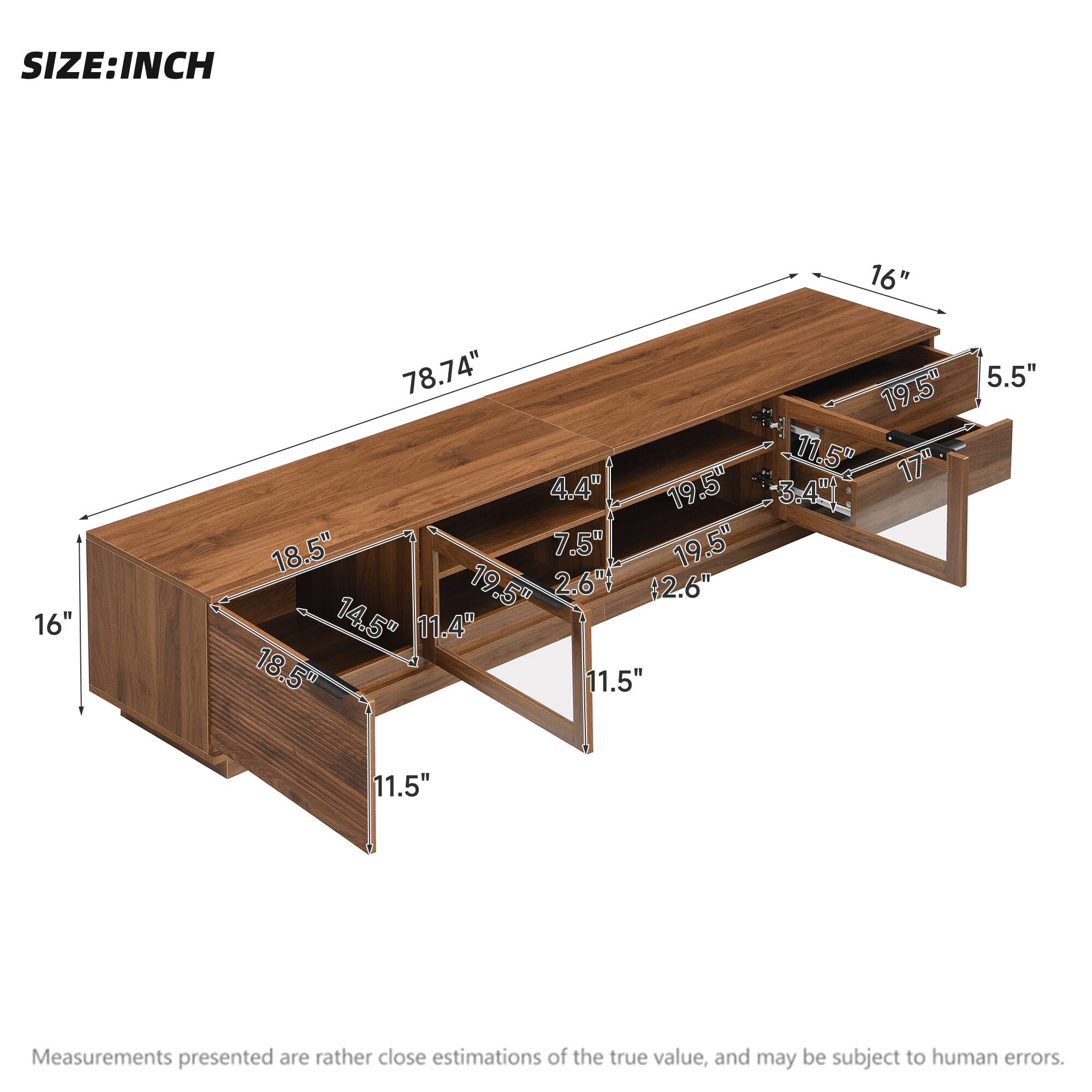 SIZE: INCH

16"  
16" 78.74" 19.5" 5.5" 11.5" 17" 4.4" 19.5" 3:4M 18.5" 7.5" 19.5" 19.5" 2.6T; 42.6" 14.5" 11.4" 18.5" 11.5" 11.5"

Measurements presented are rather close estimations of the true value, and may be subject to human errors.
