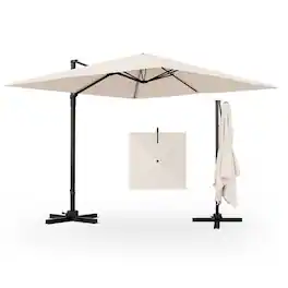 Pefilos - 9.5 Feet Square Patio Cantilever Umbrella with 360° Rotation- Patio Offset Umbrella with Easy Tilt Adjustment, Out - Beige