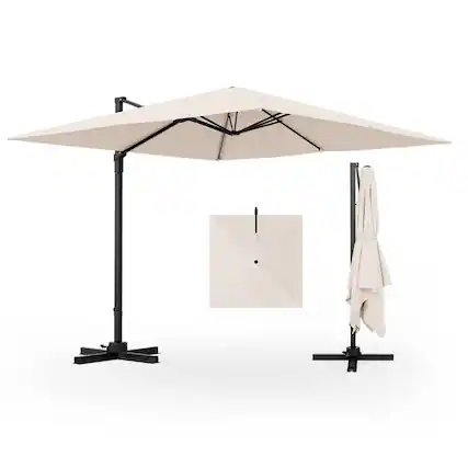 Front. Kadyn - 9.5 Feet Square Patio Cantilever Umbrella with 360° Rotation-Beige, Patio Offset Umbrella with Easy Tilt Adjustment.