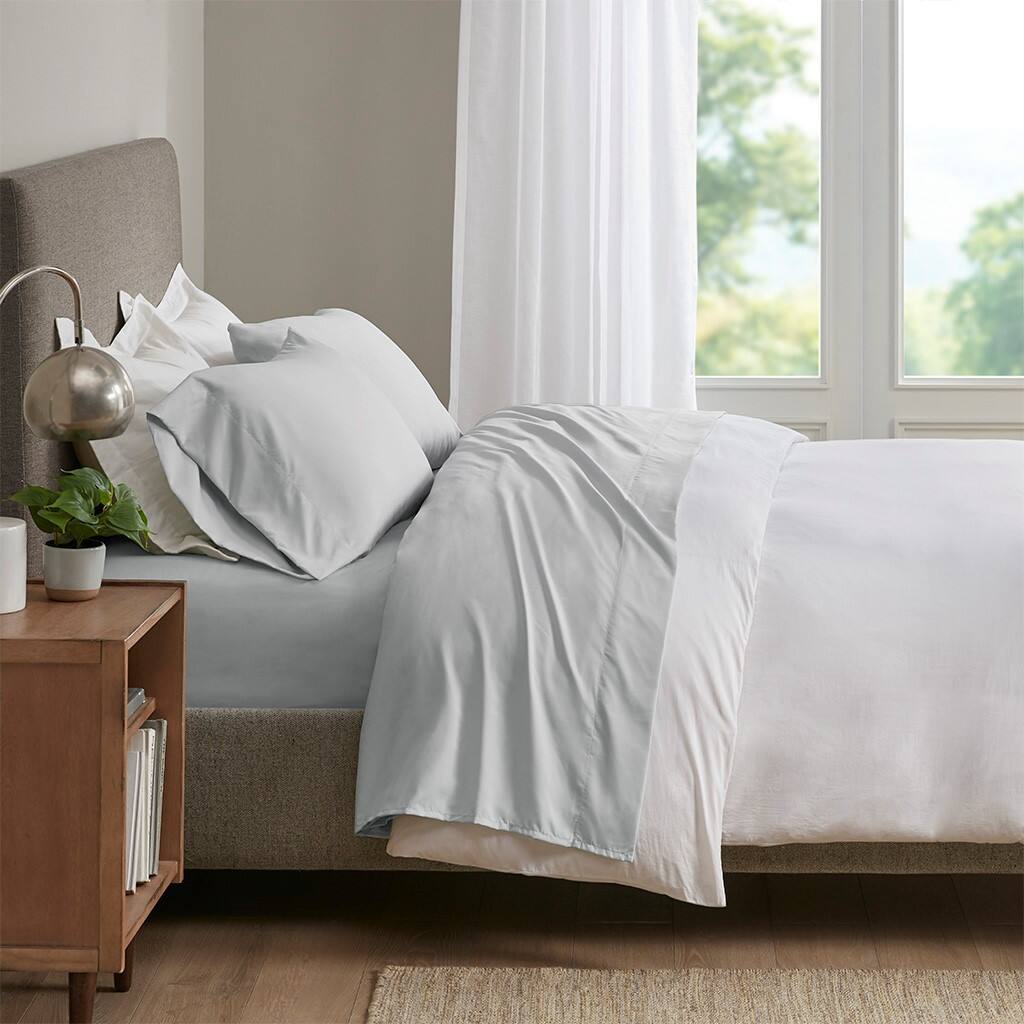 Alt View 1. Gracie Mills - Gracie Mills Thaddeus Cool Microfiber Sheet Set for All Night Comfort - Light Grey.