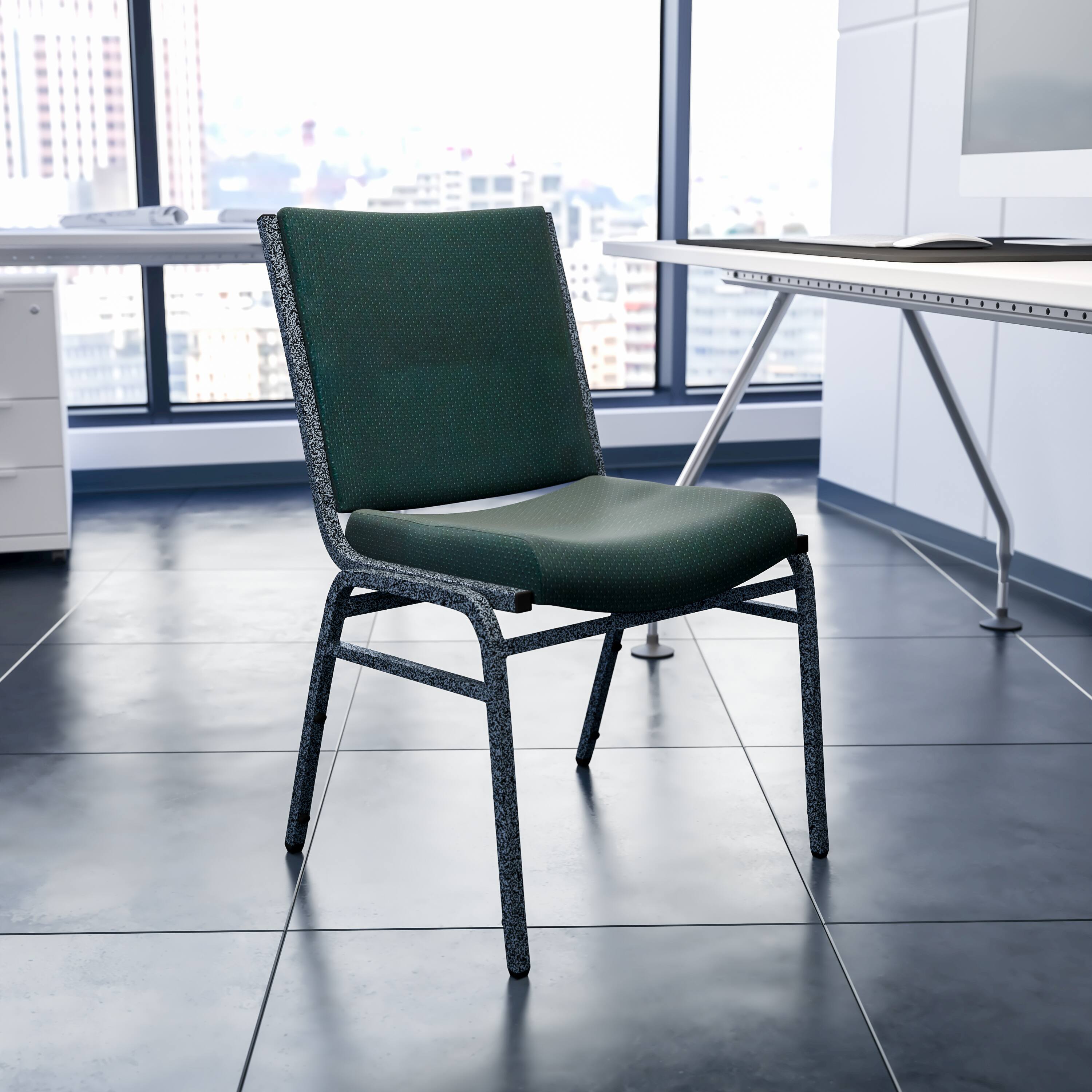 Alt View 1. Emma + Oliver - Heavy Duty Reception/Guest Stack Chair - Green Patterned Fabric.