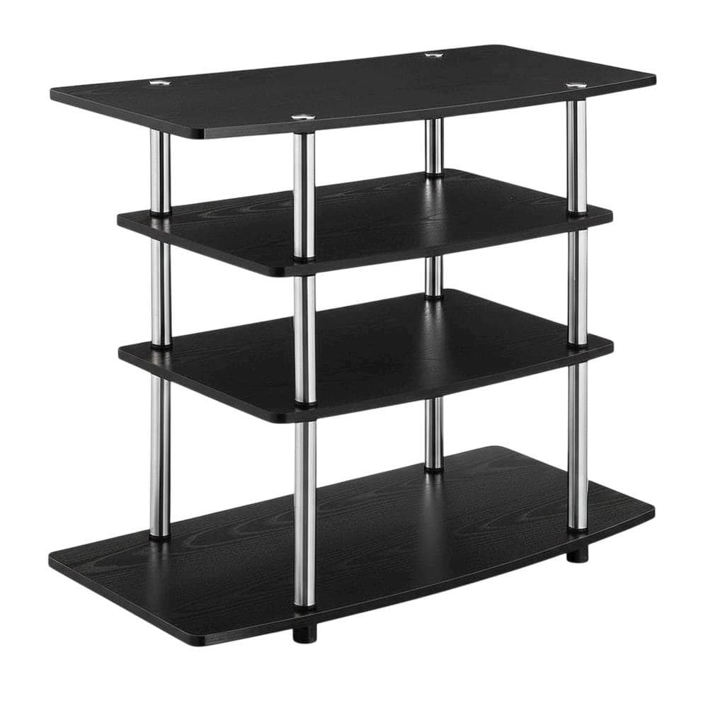FurniFact - transitional 37-inch highboy TV stand, 4 shelves, woodgrain veneer design - Black