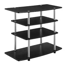 FurniFact - transitional 37-inch highboy TV stand, 4 shelves, woodgrain veneer design - Black
