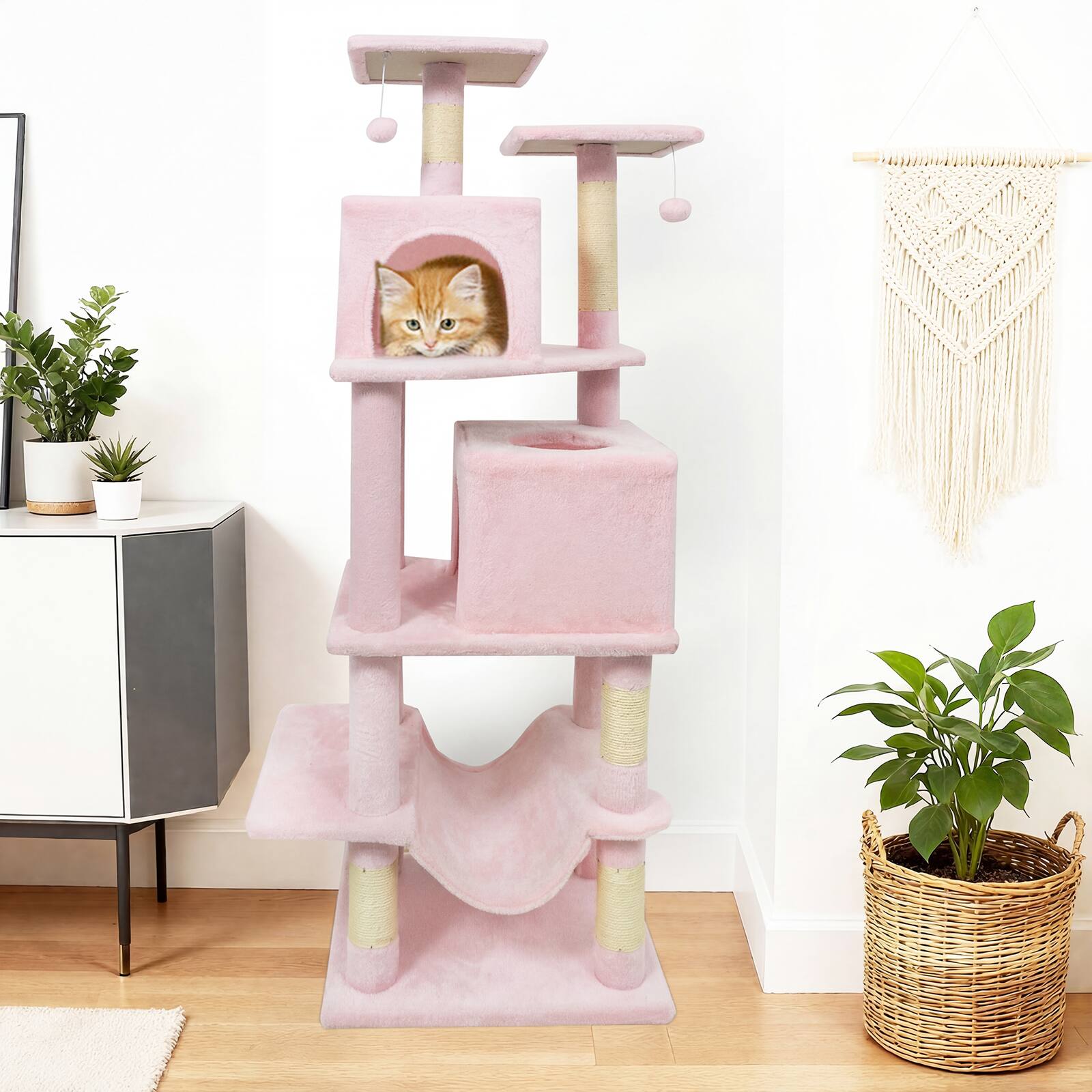 Alt View 3. Gymax - Gymax 57'' Cat Tree for Indoor Cats w/Dual Condos Hammock Sisal Scratching Posts.