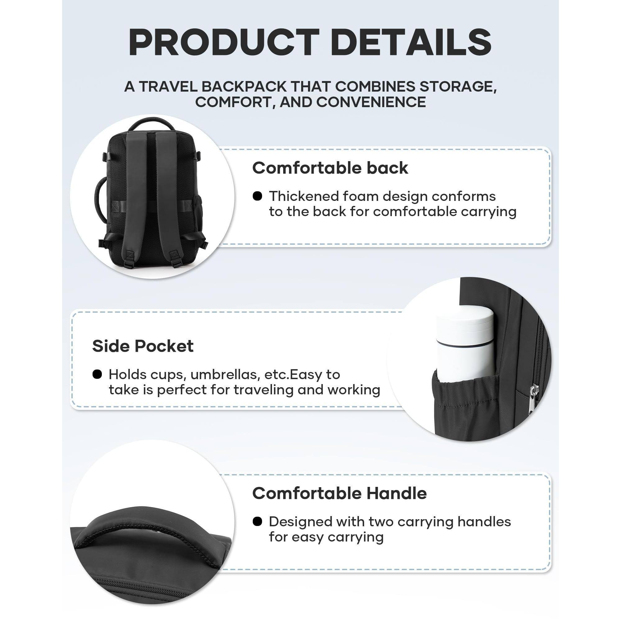 Alt View 3. Pacoar Cade - Travel Backpack For Women Men Carry On Traveling Airplanes Personal Item Bag Laptop Backpacks - E-black-Small.