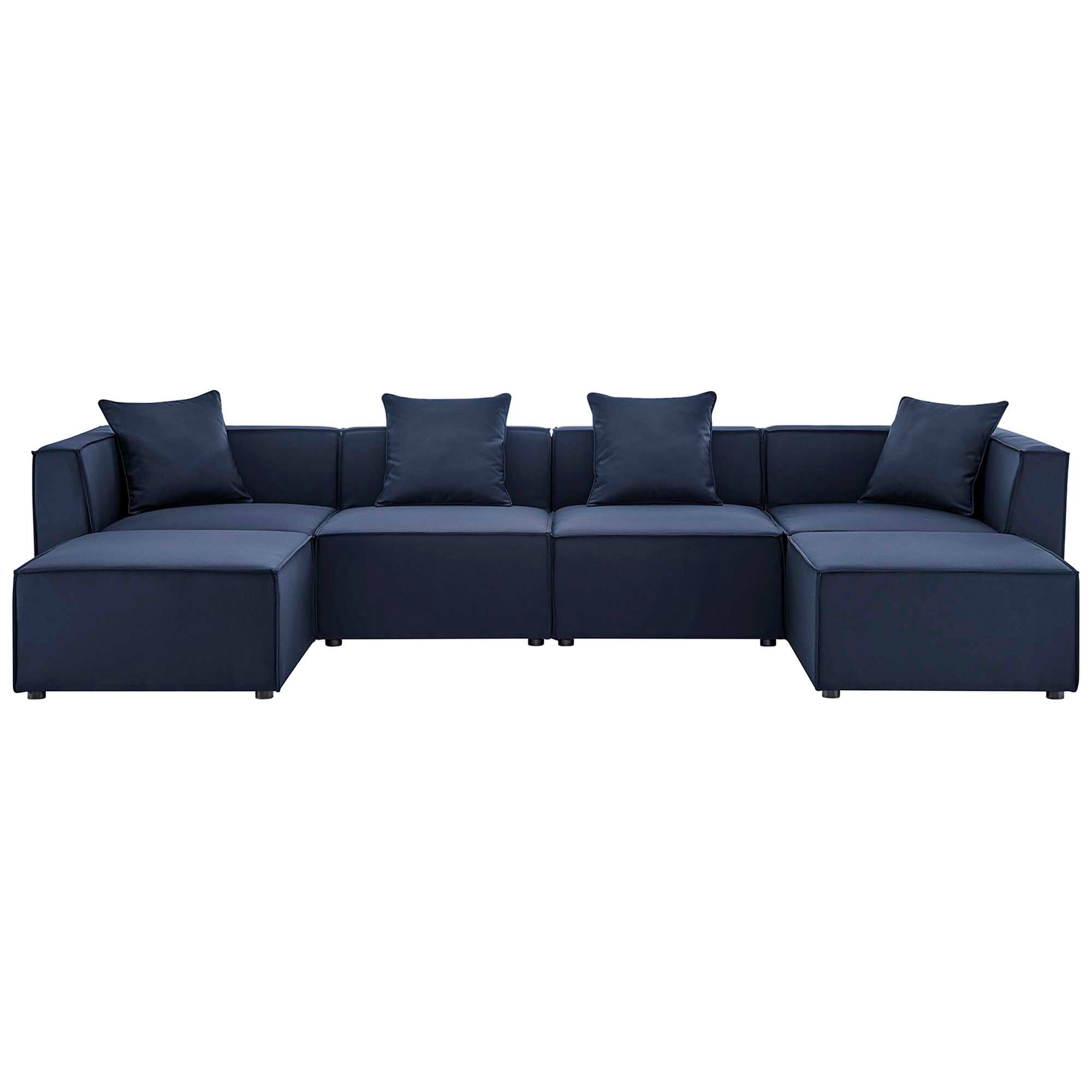 Angle. Modway - Saybrook 6-Piece Outdoor Patio Upholstered Sectional Sofa by Modway - Navy.