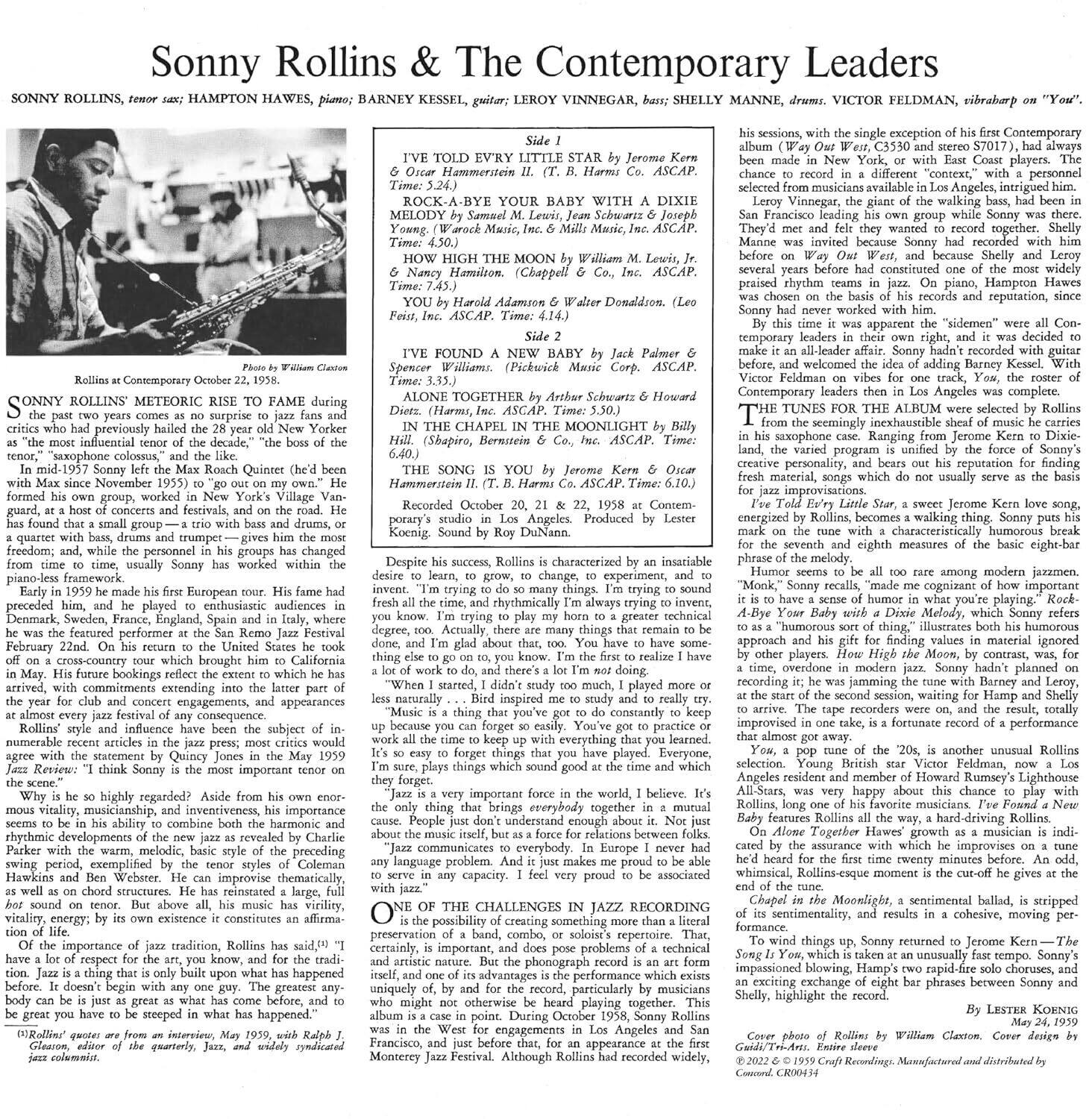 **Sonny Rollins & The Contemporary Leaders**

SONNY ROLLINS, tenor sax; HAMPTON HAWES, piano; BARNEY KESSEL, guitar; LEROY VINEGAR, bass; SHELLY MANNE, drums; VICTOR FELDMAN, vibraphone on "You."

**Sonny Rollins' Meteoric Rise to Fame during Critics Previously Hailed Yorker Sonny November Group, Village Concerts Quartet Trumpeter Groups Usually Sonny Whichin European Enthusiastic France, Spain Featured Remo Festival United States Which California May Farure Bookings Which Arrived, Engagements, Almost Festival Rollins Subject Critica Would Jones Sonny Musicianship, Inventiveness, Single Contemporary Told Every Little Star York, Players. Hammerstein Harm Chance Recond Different Time: Selected Your Baby With Dixie Giant Sonny Record Shelly Manne Invited Because Sonny High Before Because Shelly Several Before Widely Time: Piano, Chosen Records Reputation, Sonny Worked Time: "Sidemen" Leaders Decided Found Baby Affair. Sonny Spencer Before, Barney Victor Contemporary Leaders Together Dietz. Time: Tunes Selected Rollins Carries Saxophone Varied Unified**

**