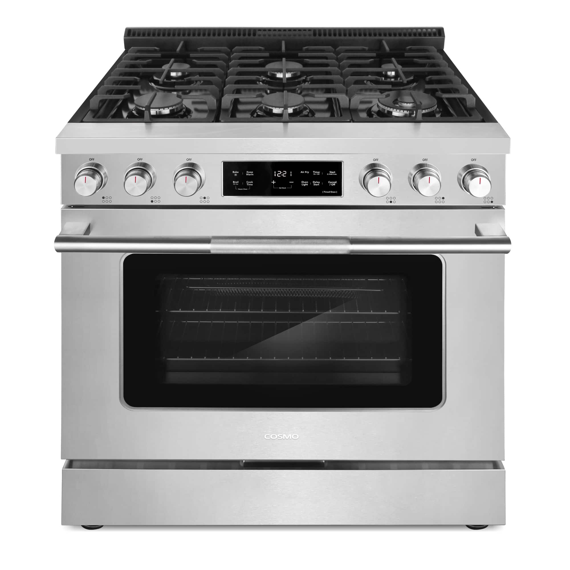COSMO - COS-RGS366SS 36 in. Stellar Collection 5.8 cu. ft. Gas Range, 6 Burners, Convection Oven, Cast Iron Grates - Stainless Steel
