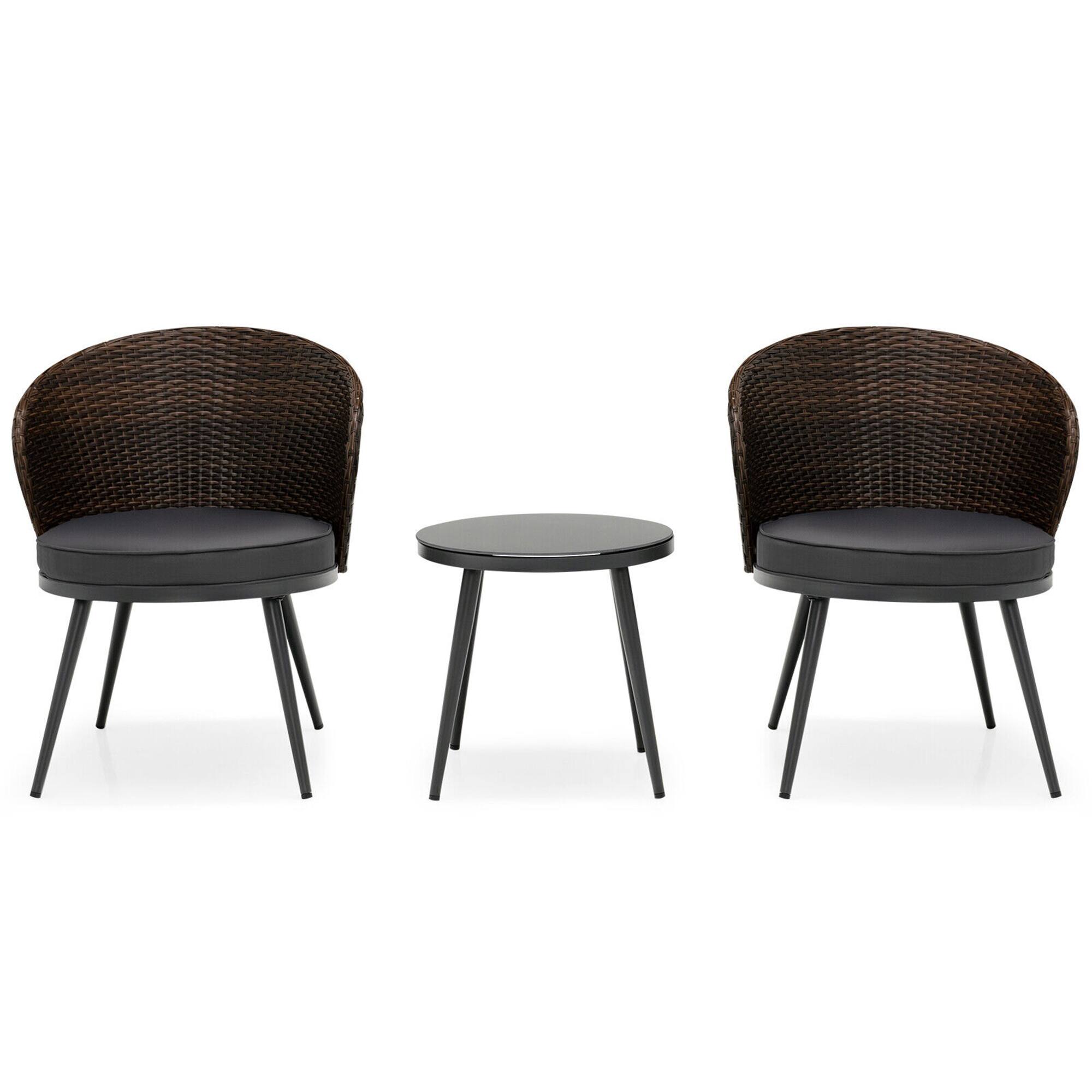 Alt View 5. Gymax - Gymax 3PCS Rattan Patio Bistro Set Outdoor Conversation Furniture Set w/ Seat Cushions - Grey.