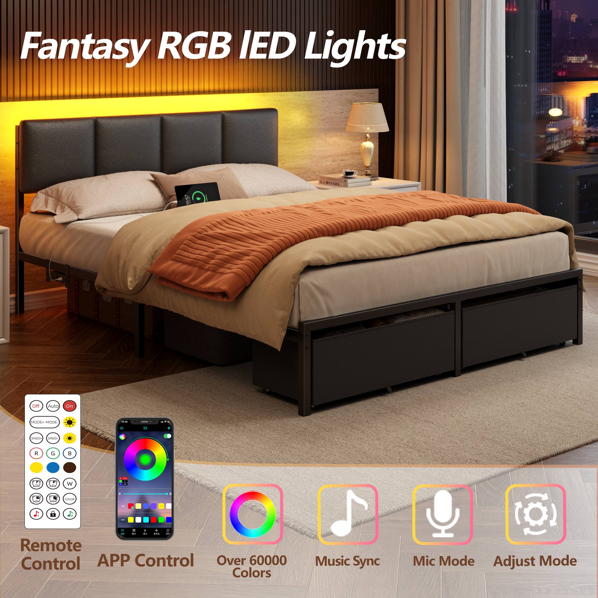 Fantasy RGB IED Lights

19.RZ
ANAYERY
Off
Auto
On
MODE-MODE
SED press
R
G
B
W
=

Remote Control APP Control Over 60000 Colors
Music Sync
Mic Mode Adjust Mode