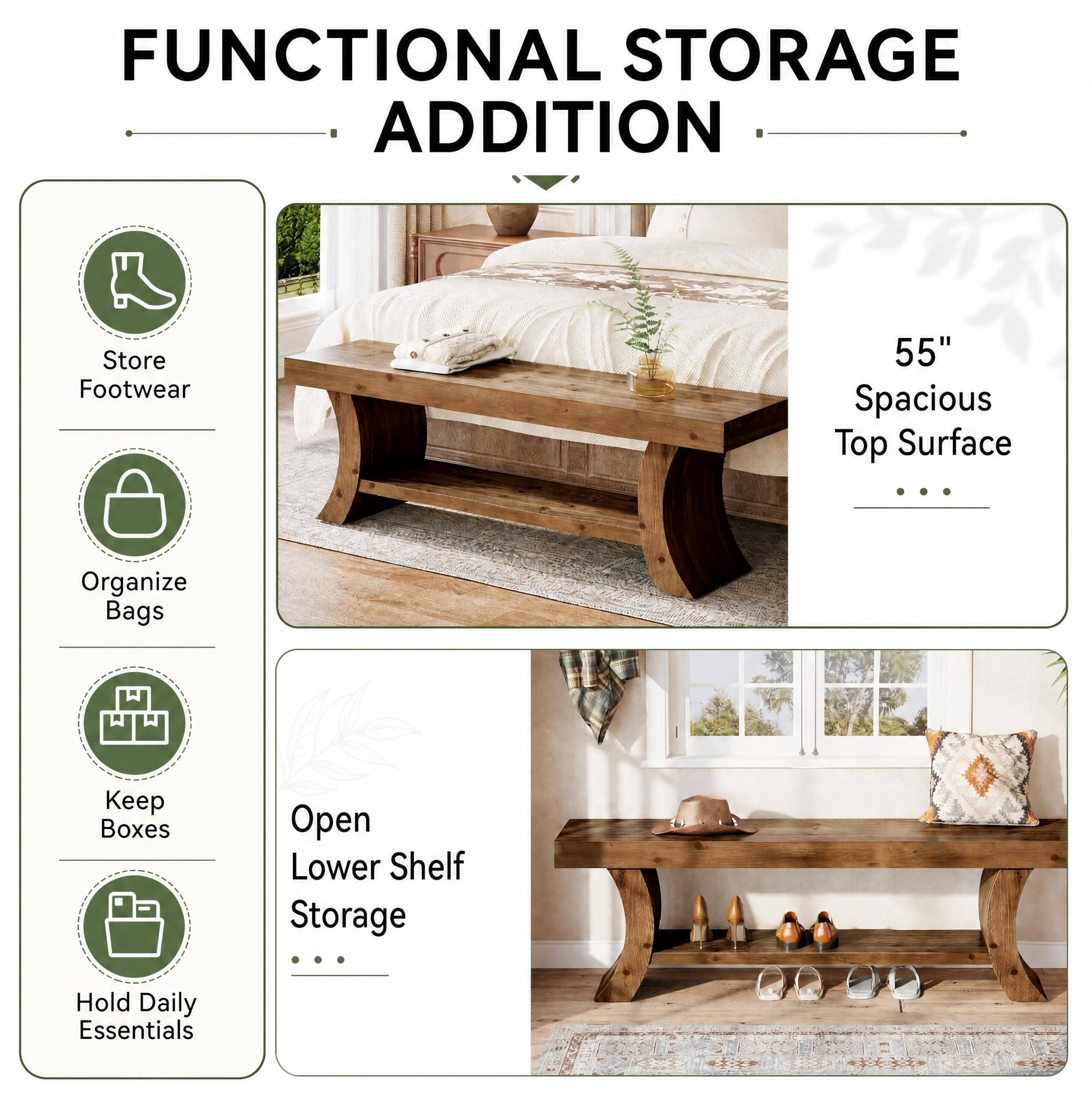 FUNCTIONAL STORAGE ADDITION

Store Footwear

55" Spacious Top Surface

Organize Bags

Keep Boxes

Open Lower Shelf Storage

Hold Daily Essentials
