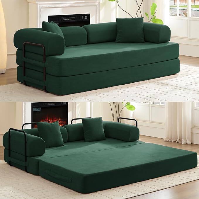 Front. Circus Cirle - 78.7"W Convertible Folding Mattress Couch - Green.