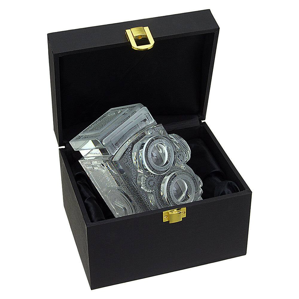 Back. Fotodiox - Crystal Camera - 2/3 Sized Replica of Rolleiflex 2.8 Camera w/ Zeiss Planar 80mm lens; Paperweight, Bookends, Display.