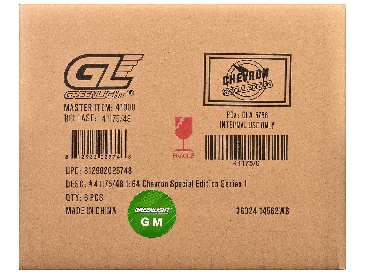 **Greenlight**

**Master Item:** 41000  
**Release:** 41175/48  

**UPC:** 812982025748  
**Desc:** #41175/48 1:64 Chevron Special Edition Series 1  
**Qty:** 6 PCS  
**Made in China**  

**Chevron Special Edition**  
**PO#:** GLA-5766  
**Internal Use Only**  

**Fragile**  

**Greenlight GM**  

**36024 14562WB**