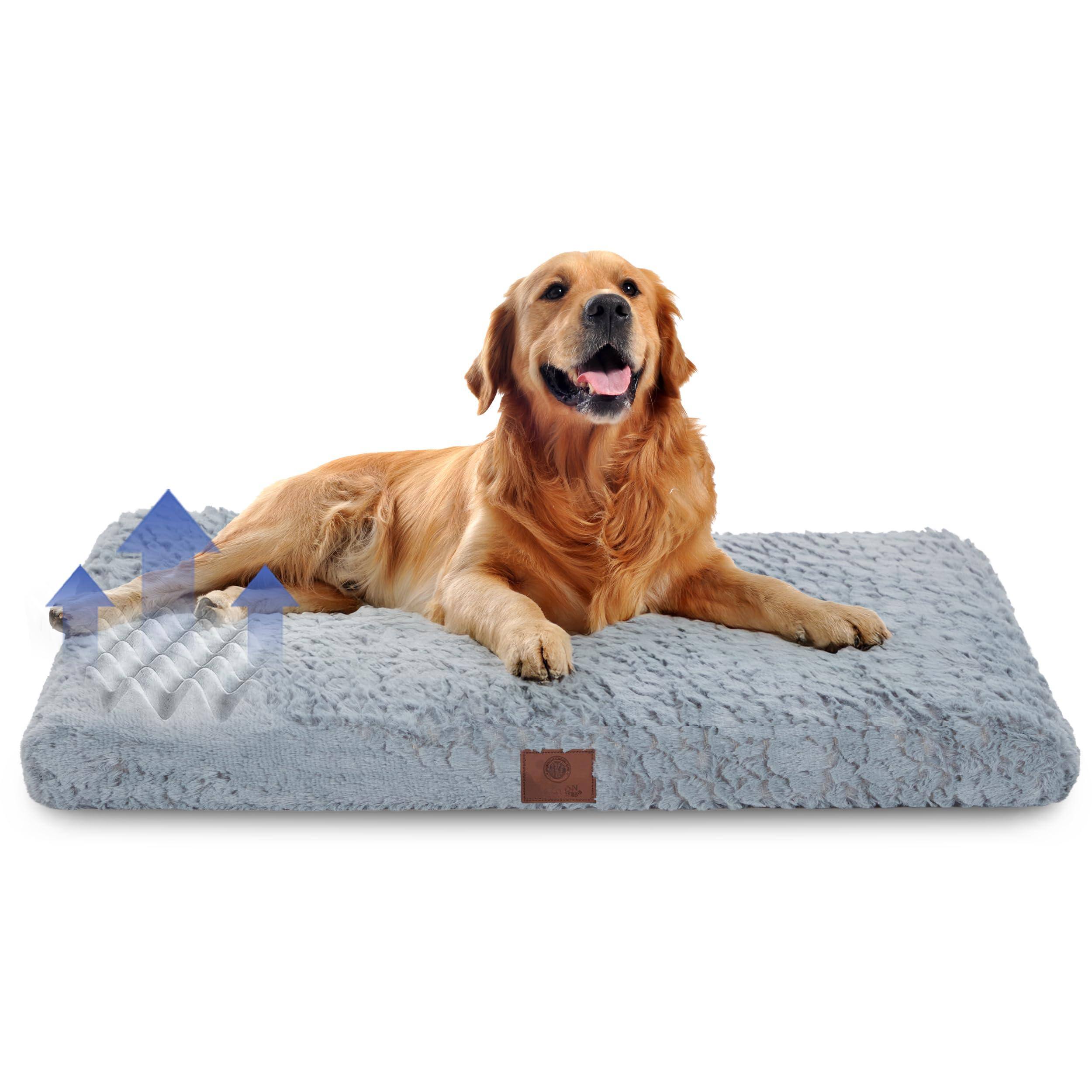 Reds Spade - Memory Foam Dog Crate Mat Egg Cushion Washable Cover Non slip Base Eases Joint Breathable Durable 36x23 - Gray 42x27"