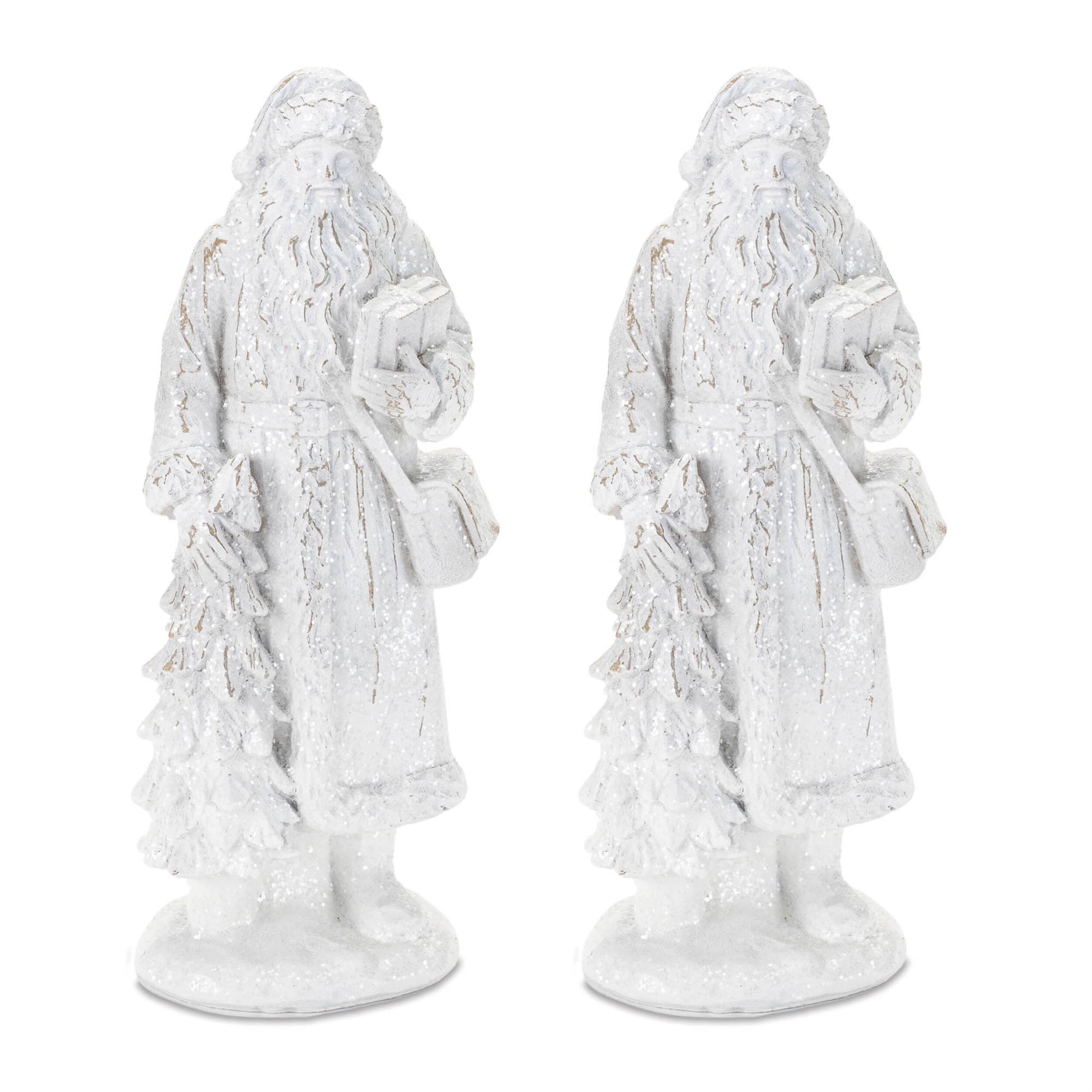 Angle. BreeBe - Glittered Santa Figurine (Set of 2) - White.