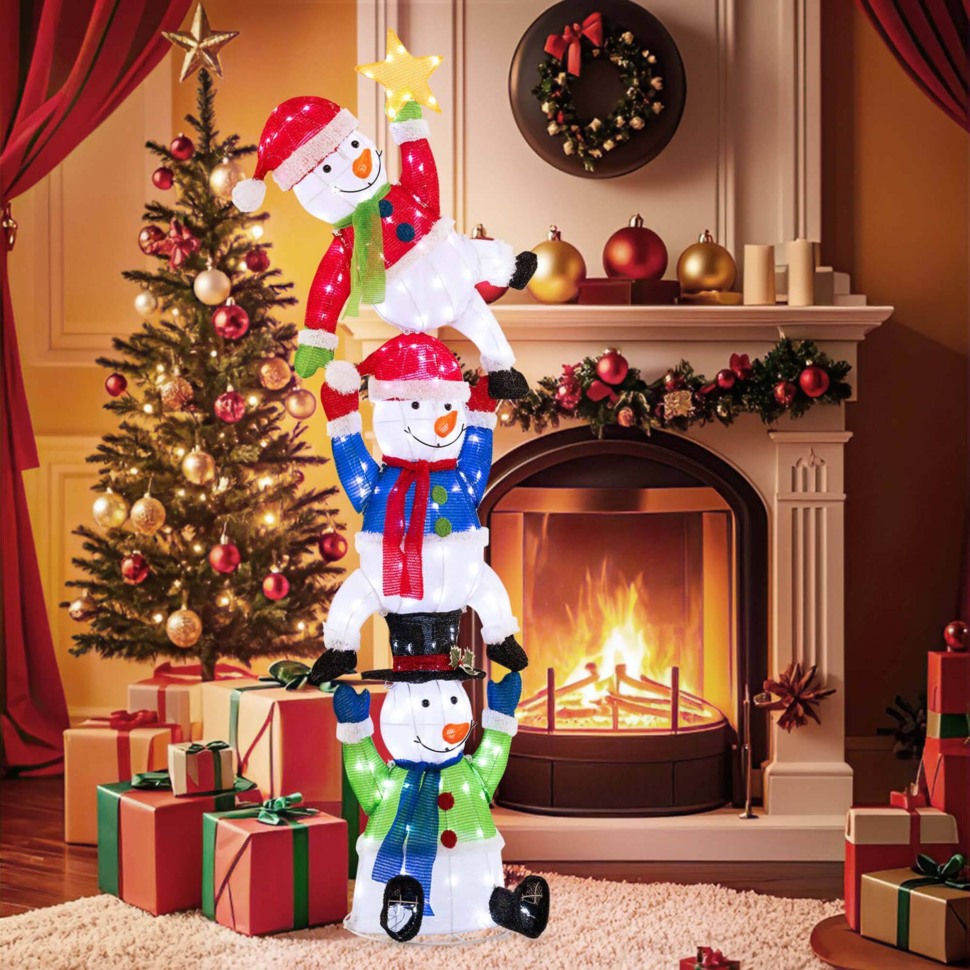 Alt View 4. Costway - Costway 6 ft 3D Pre-Lit Christmas Stacked Snowman with 155 LED Lights Zip Ties & Stakes - Multicolor.