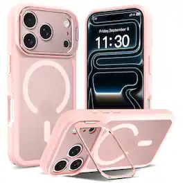 UUCOVER - Magnetic Case for iPhone 17 Pro Max,Shockproof TPU+PC Matte Case Compatible with MagSafe Hidden Camera Kickstand Cover - Pink