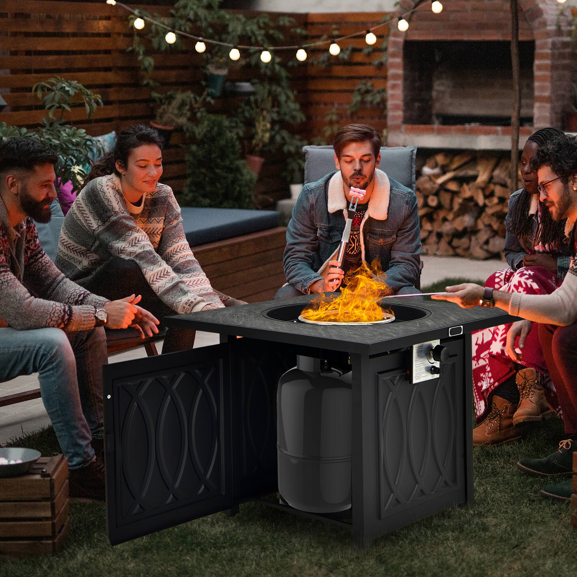 Alt View 4. Costway - Costway 32" Propane Fire Pit Table Square Tabletop w/Lava Rocks Cover 50,000 BTU - Black.