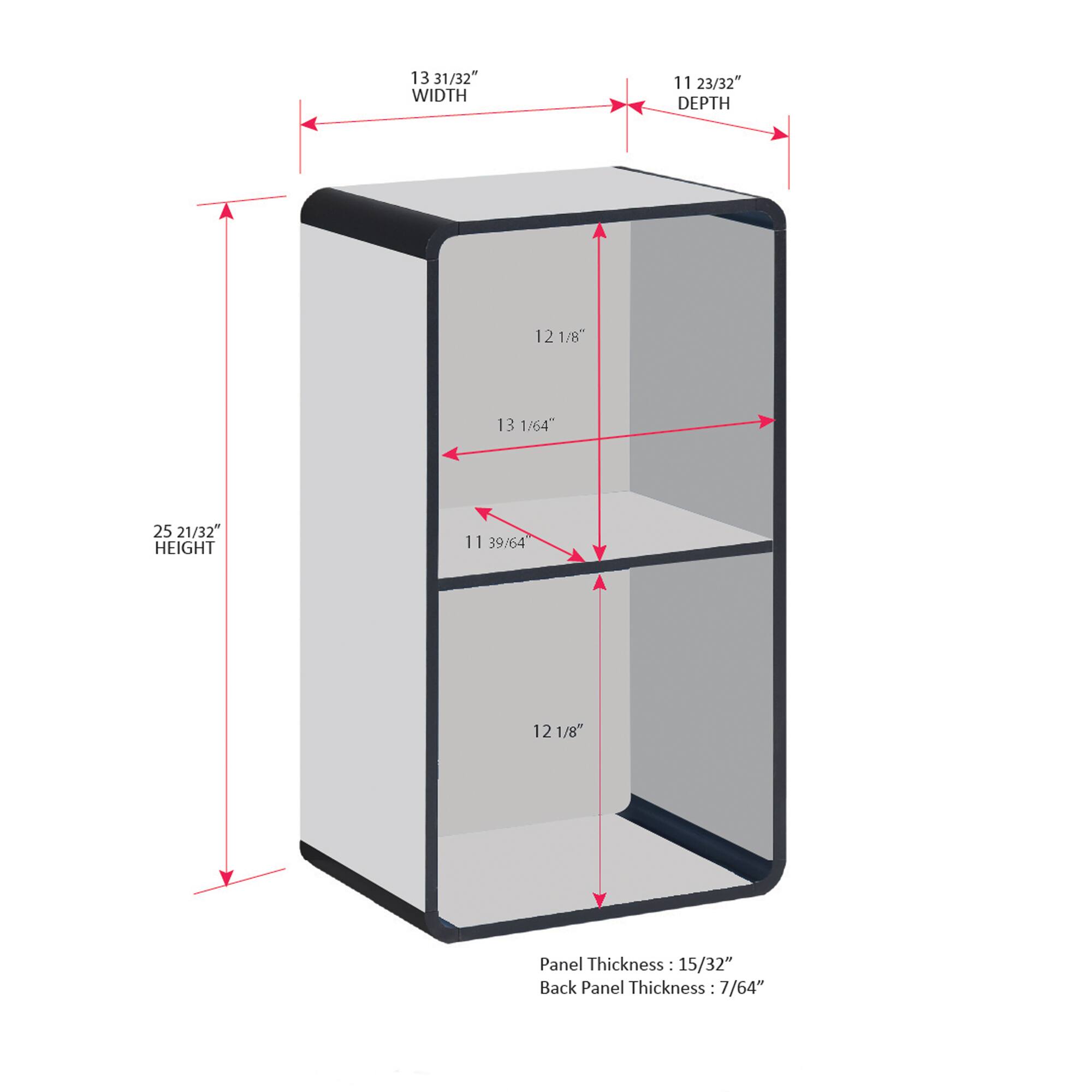 13 31/32" WIDTH  
11 23/32" DEPTH  
12 1/8"  
13 1/64"  
25 21/32" HEIGHT  
1 11 39/64  
12 1/8" Panel Thickness  
15/32" Back Panel Thickness  
7/64"