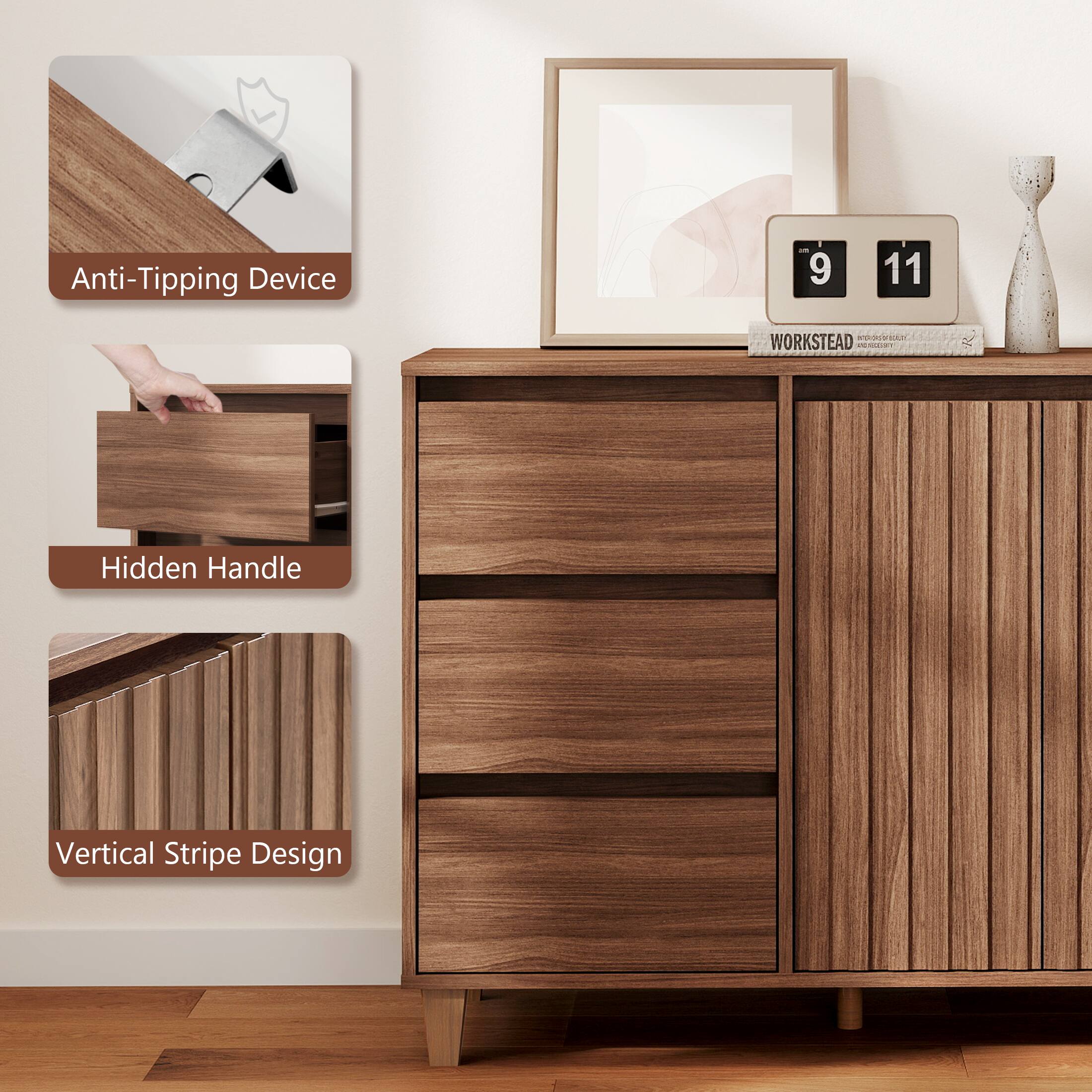 Anti-Tipping Device - Hidden Handle - Vertical Stripe Design - 9 11 de WORKSTEAD