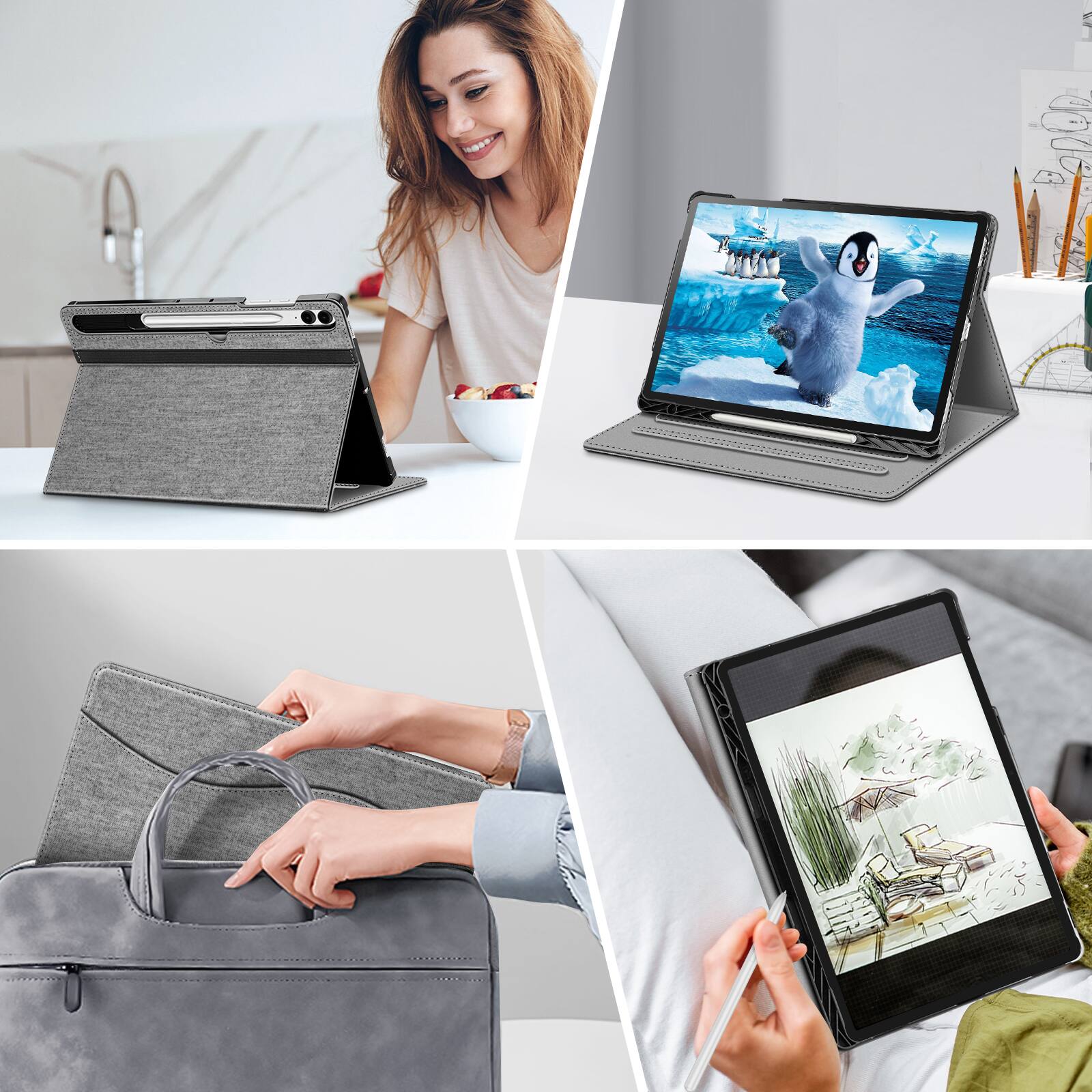 Alt View 4. Fintie - Multi-Angle Case for Samsung Galaxy Tab S10+ / Tab S9 FE+ / Tab S9+, Built-In Card Pocket, Synthetic Leather Protection - Gray.