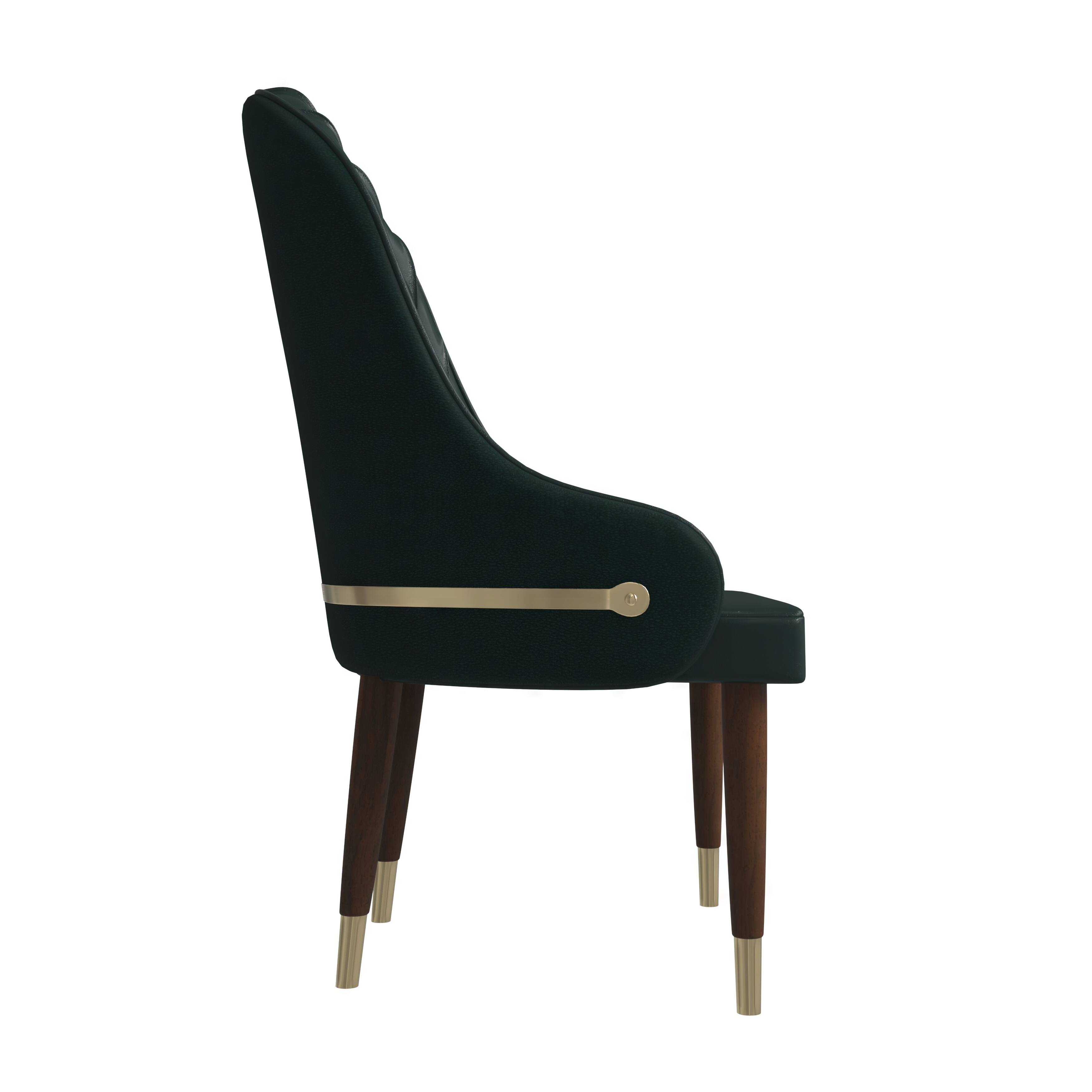 Alt View 3. LeisureMod - Elara Modern Vegan Leather Dining Chair with Rubberwood Frame - Green.