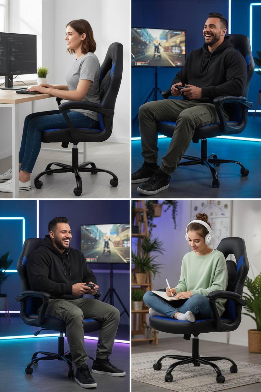 Alt View 6. AOITUN - Ergonomic Gaming Chair, High Back PU Leather Computer Desk Chair with Flip-up Armrests & Adjustable Height, Black Blue - Blue.