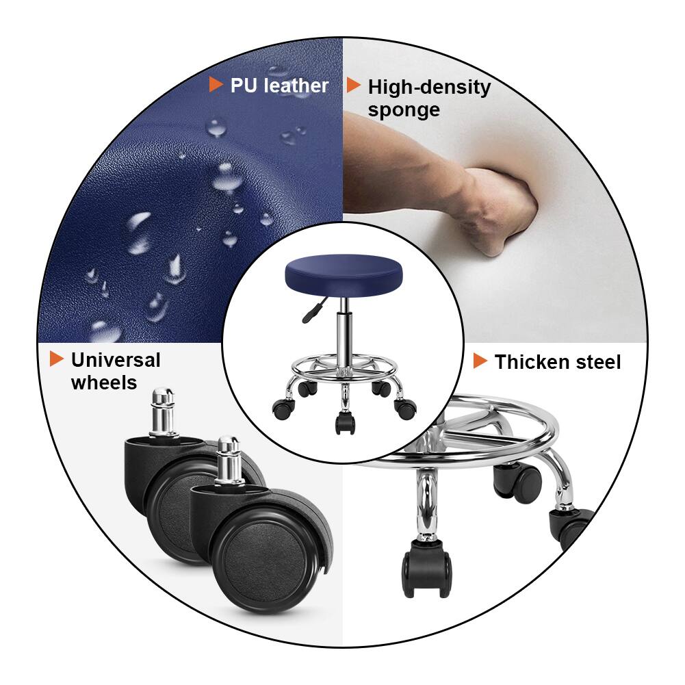 - PU leather
- High-density sponge
- Universal wheels
- Thickened steel