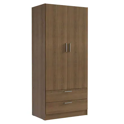 Front. Madesa - Madesa 2 Door 2 Drawer Storage Cabinet Wardrobe with Shelf and Hanging Space 31"L - Rustic - Brown.