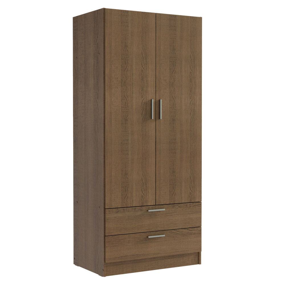 Madesa - 2 Door 2 Drawer Storage Cabinet Wardrobe with Shelf and Hanging Space 31"L - Rustic - Brown