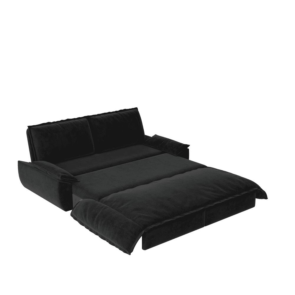 Front. Kadyn - 73.2" Queen Pull Out Sofa Bed, 3-in-1 Convertible Sleeper Sofa, Velvet Loveseat Bed - Black.