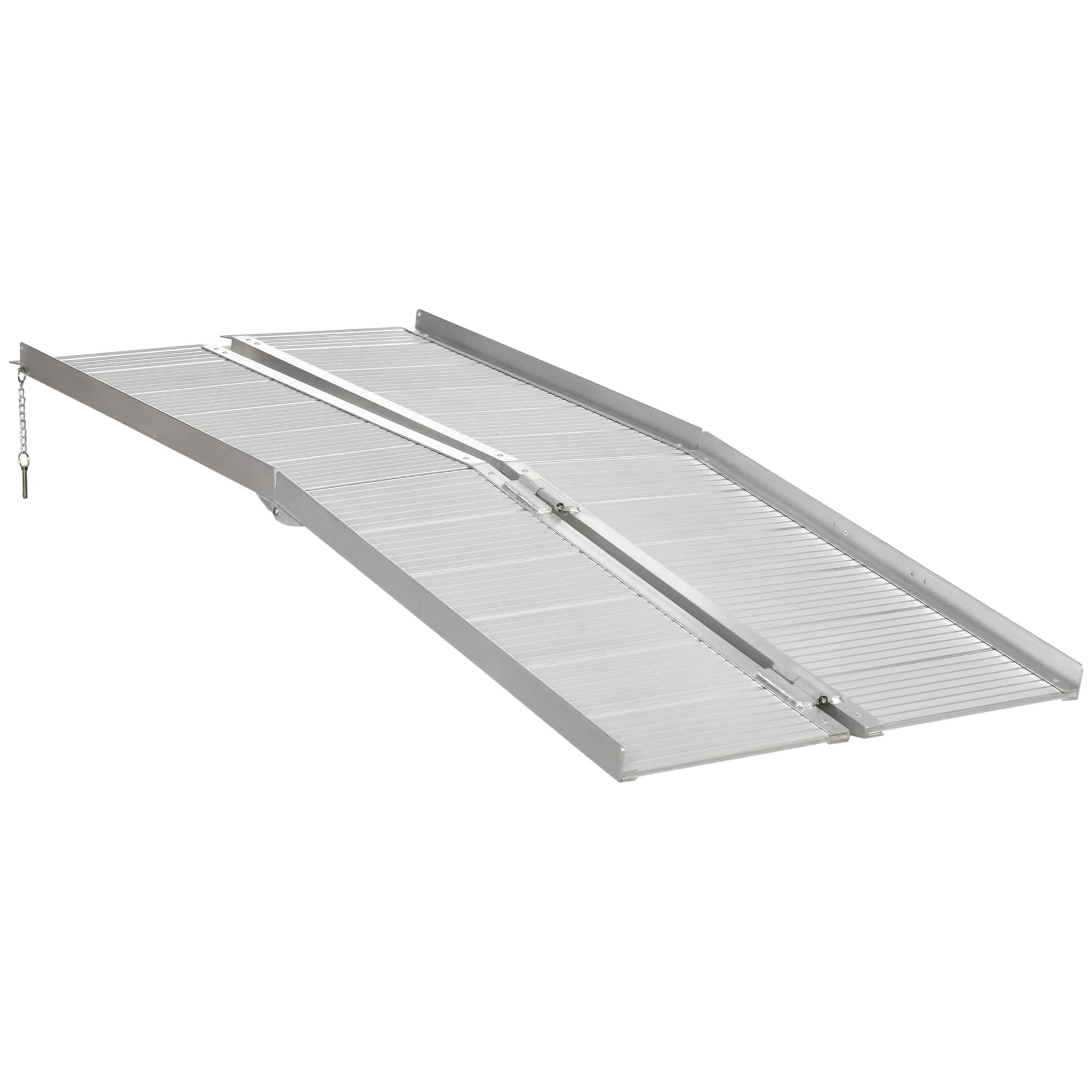 Homcom - Wheelchair Ramp 6FT, Foldable Aluminum Threshold Ramp with Non-Slip Surface and Handle, 600lbs Weight Capacity - Silver