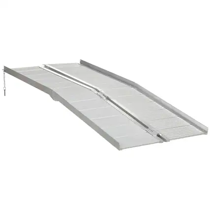 Front. Homcom - Wheelchair Ramp 6FT, Foldable Aluminum Threshold Ramp with Non-Slip Surface and Handle, 600lbs Weight Capacity - Silver.