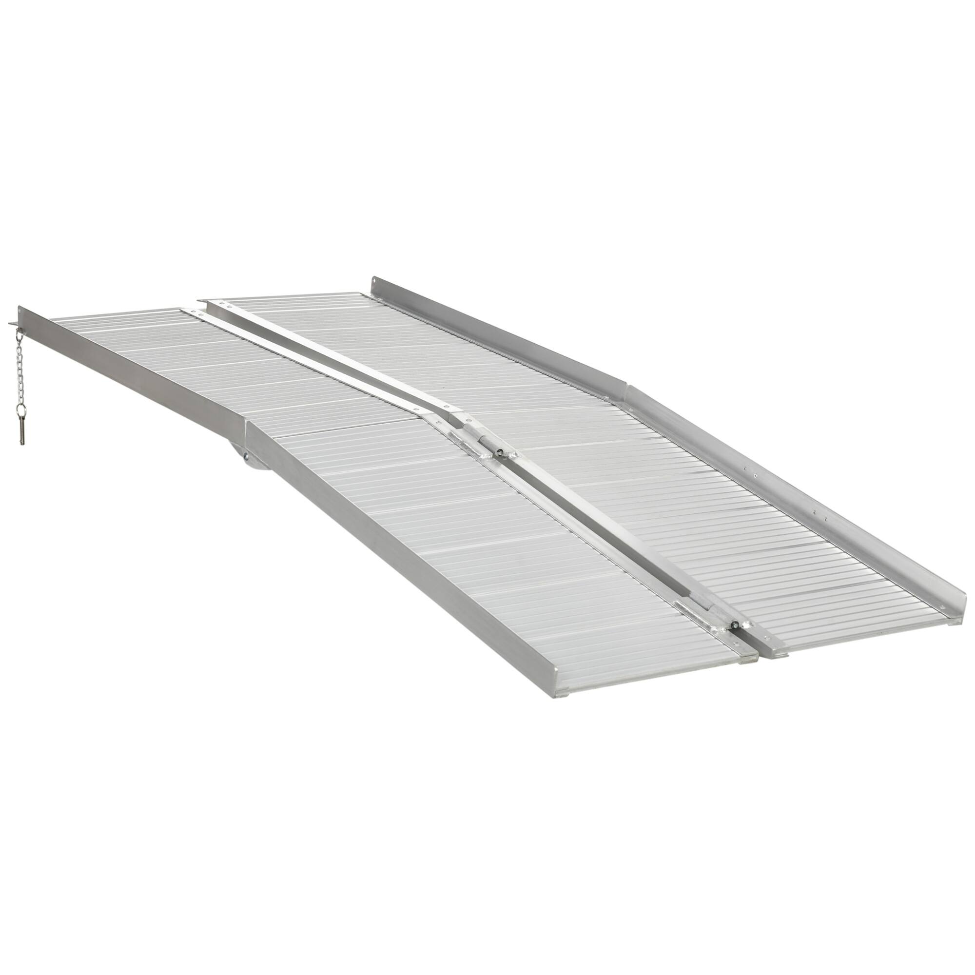 Front. Homcom - Wheelchair Ramp 6FT, Foldable Aluminum Threshold Ramp with Non-Slip Surface and Handle, 600lbs Weight Capacity - Silver.