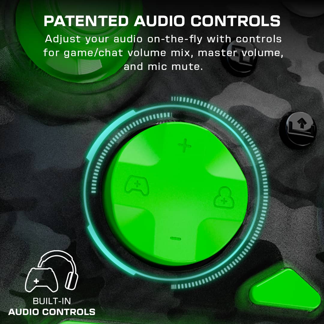 Patented Audio Controls: Adjust your audio on-the-fly with controls for game/chat volume mix, master volume, and mic mute. Built-in Audio Controls.