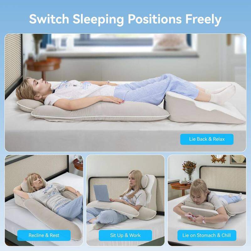 Switch Sleeping Positions Freely

- Lie Back & Relax
- Recline & Rest
- Sit Up & Work
- Lie on Stomach & Chill