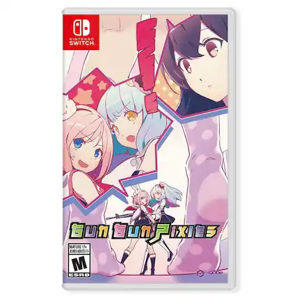 Sure, here is the corrected and grouped text from the image:
---
**Nintendo Switch**
**Gun Gun Pixies**
**MATURE 17+**
**JEUNES ADULTES 17+**
**M**
**ESRB**
**pube**
--- - M (Mature 17+)